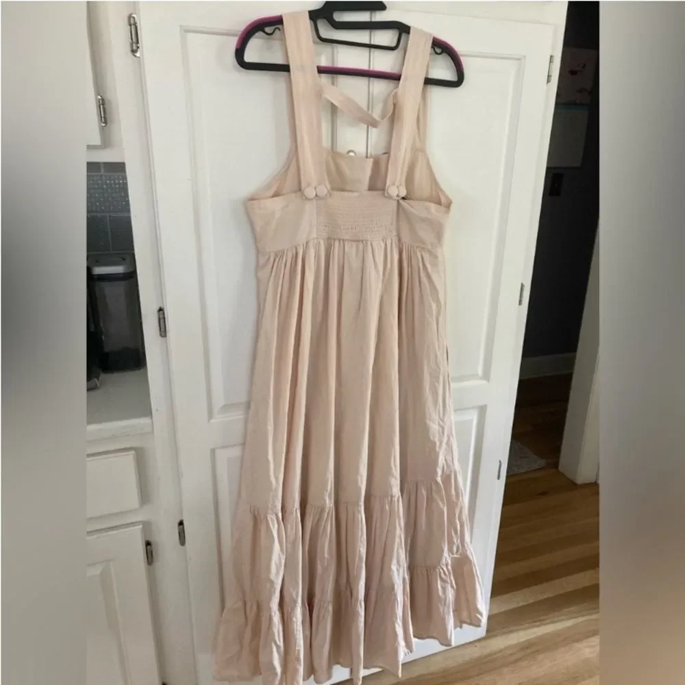 By Anthropologie Midi Apron Dress Ivory Cream with Pockets Small - Picture 4 of 12